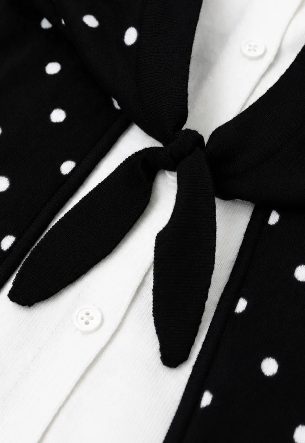 Polka Dot Pattern Bow Neck Knit Cardigan