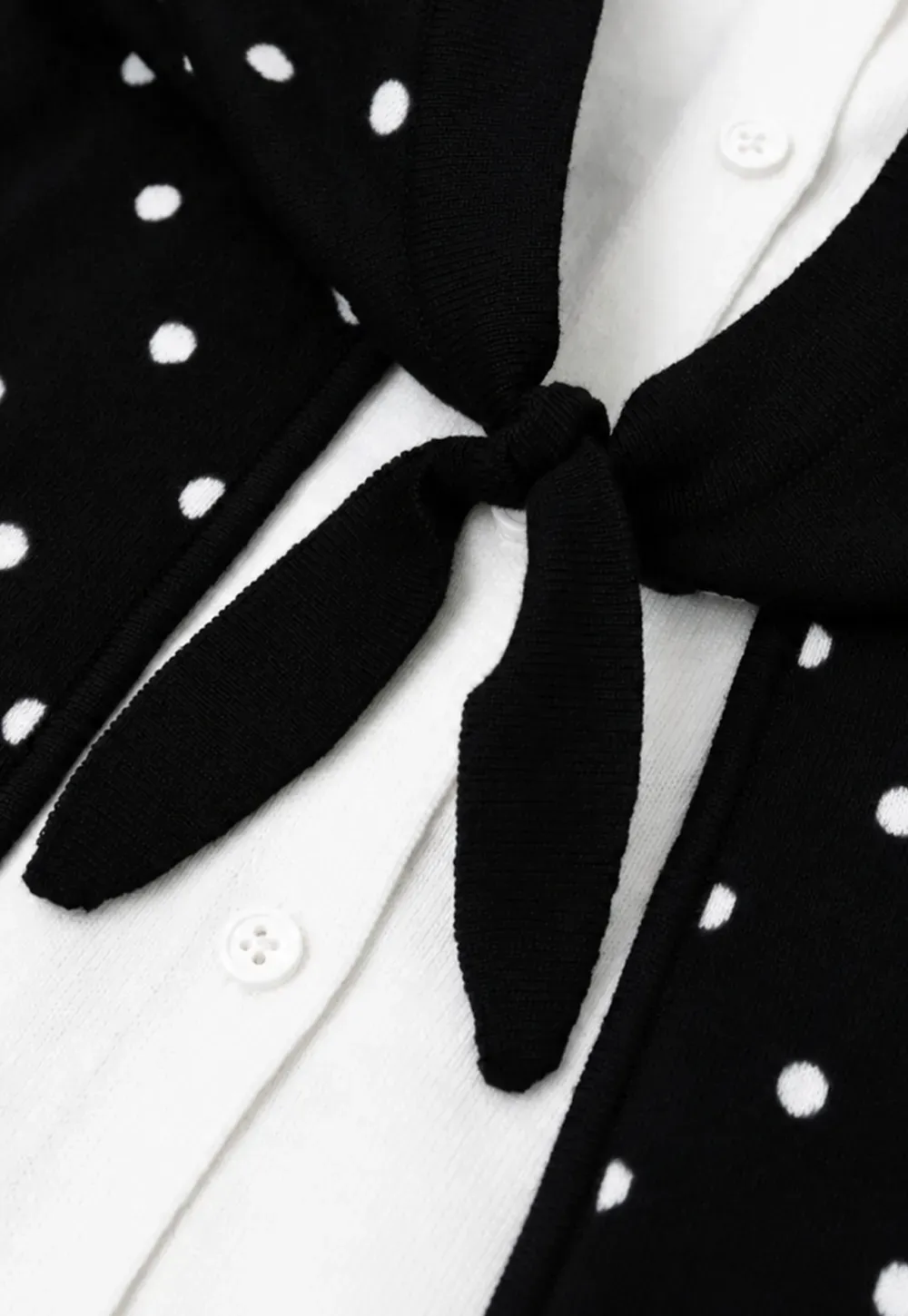 Polka Dot Pattern Bow Neck Knit Cardigan