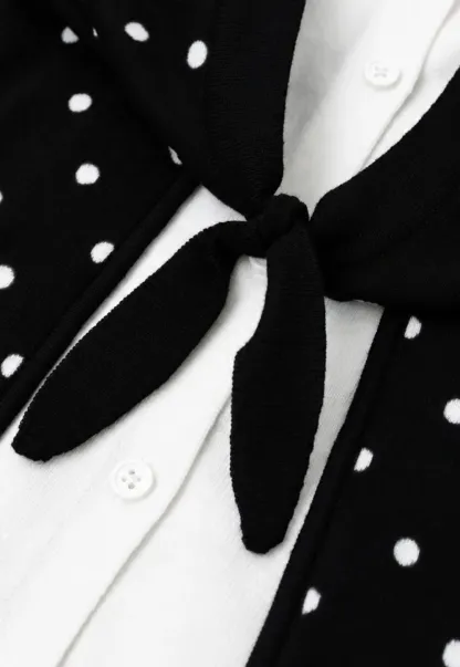 Polka Dot Pattern Bow Neck Knit Cardigan