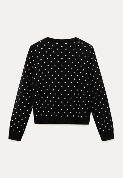 Polka Dot Pattern Bow Neck Knit Cardigan