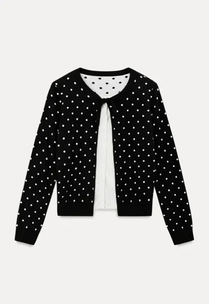 Polka Dot Pattern Bow Neck Knit Cardigan
