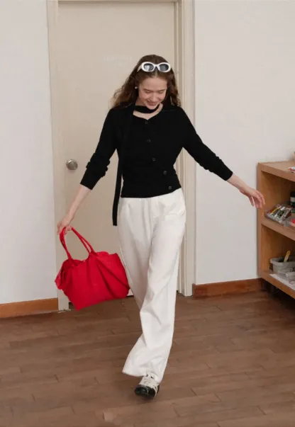 Choker Neck Asymmetrical Button Front Knit Sweater