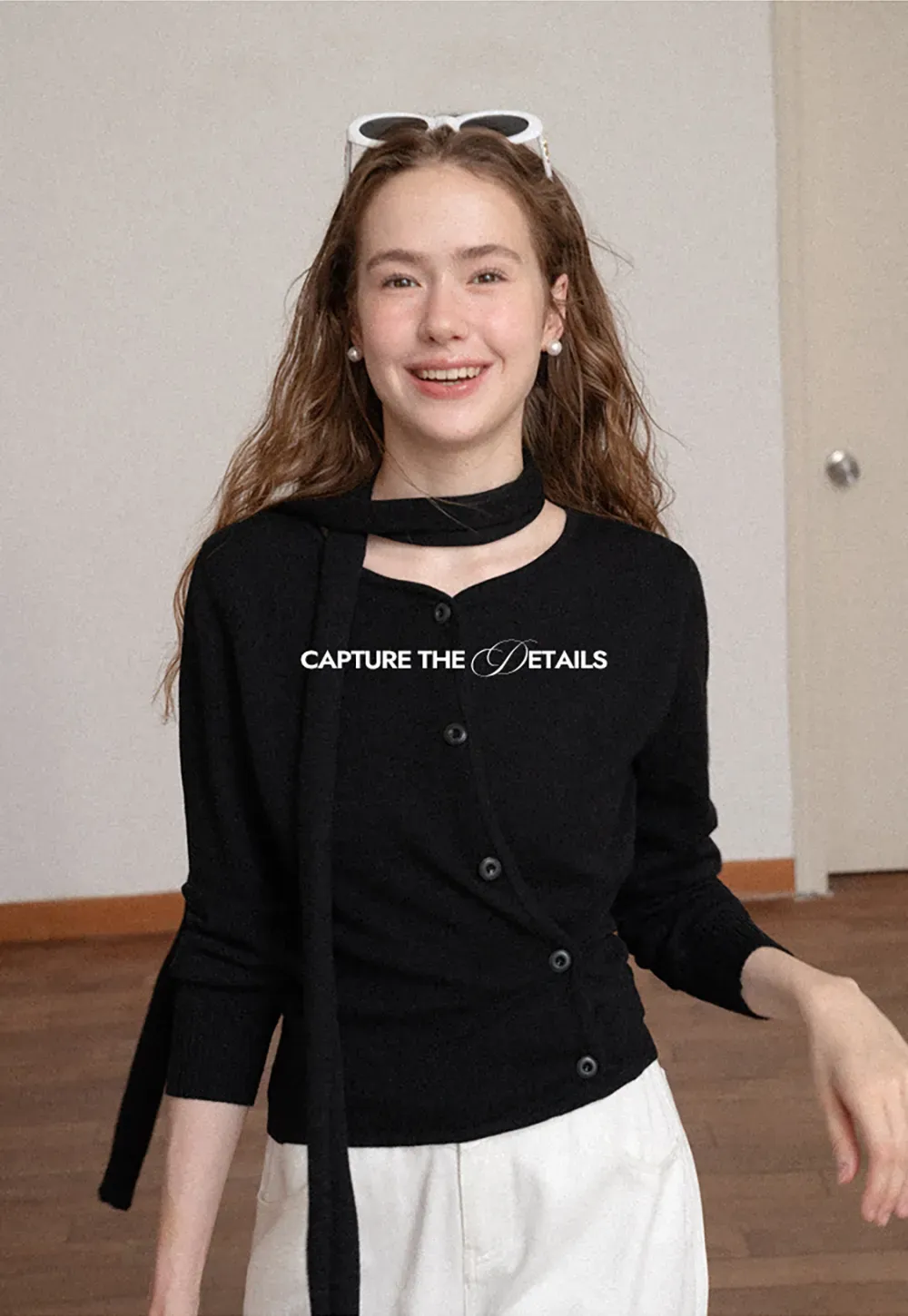 Choker Neck Asymmetrical Button Front Knit Sweater