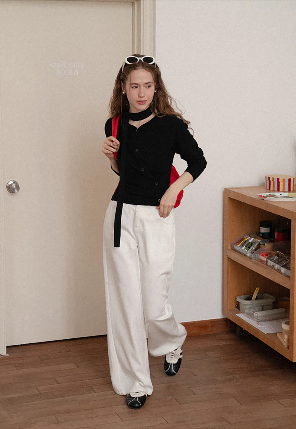 Choker Neck Asymmetrical Button Front Knit Sweater