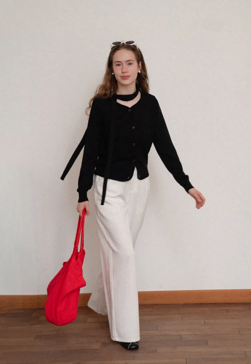 Choker Neck Asymmetrical Button Front Knit Sweater
