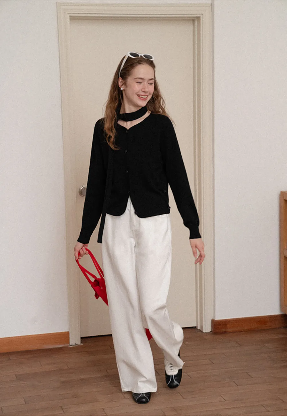 Choker Neck Asymmetrical Button Front Knit Sweater