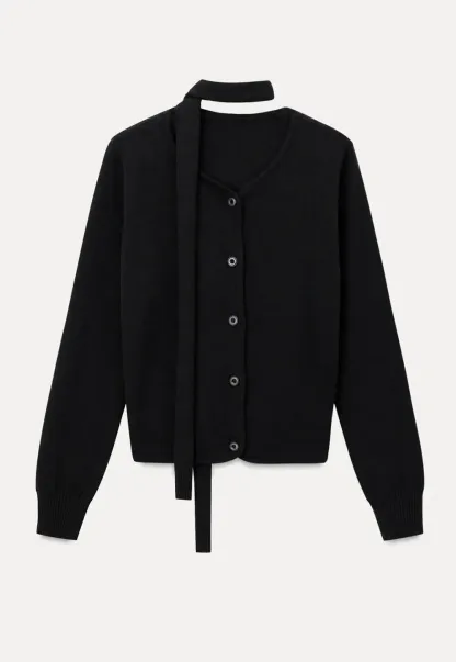 Choker Neck Asymmetrical Button Front Knit Sweater