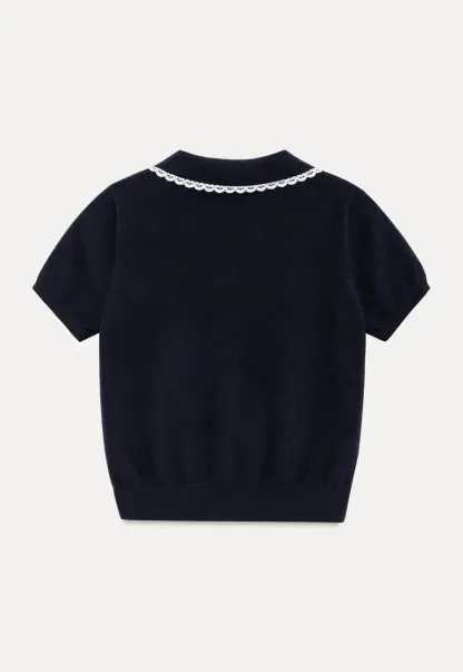 Lace Trim Collar Cropped Knit Sweater