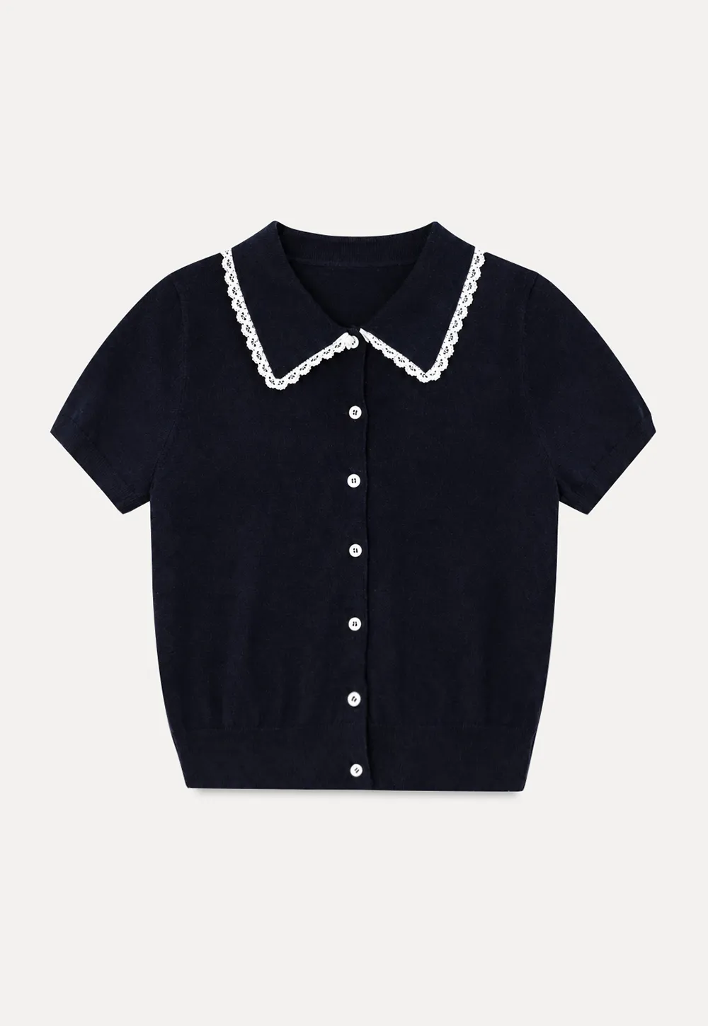 Lace Trim Collar Cropped Knit Sweater
