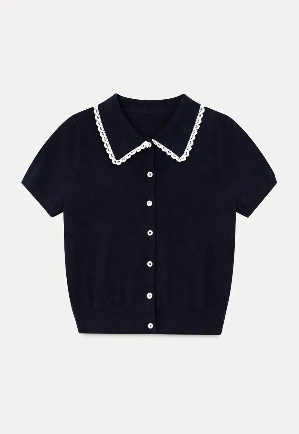 Lace Trim Collar Cropped Knit Sweater