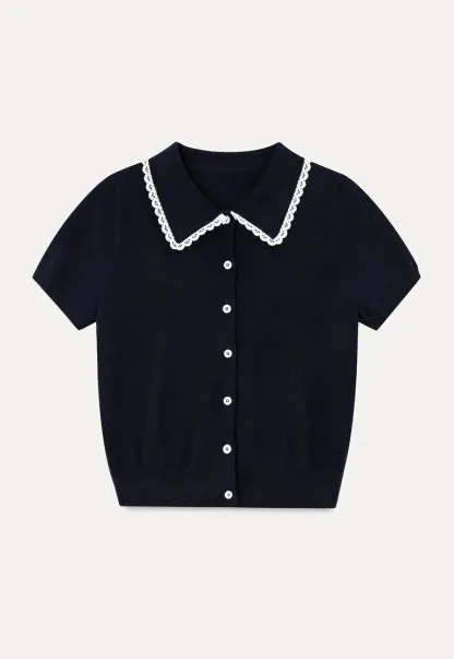 Lace Trim Collar Cropped Knit Sweater