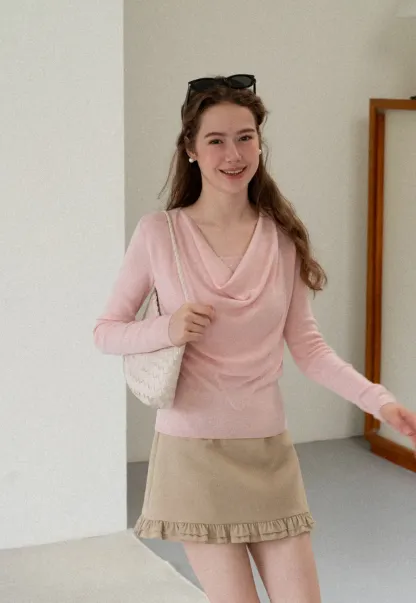 Cowl Neck Long Sleeve Woolen Knit Sweater