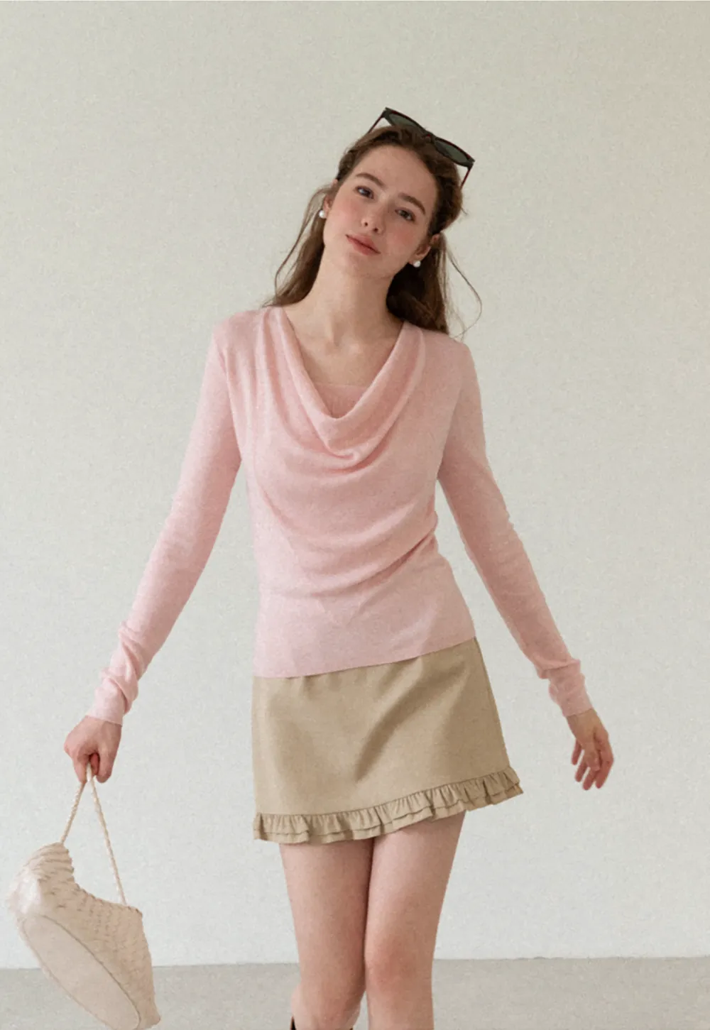 Cowl Neck Long Sleeve Woolen Knit Sweater