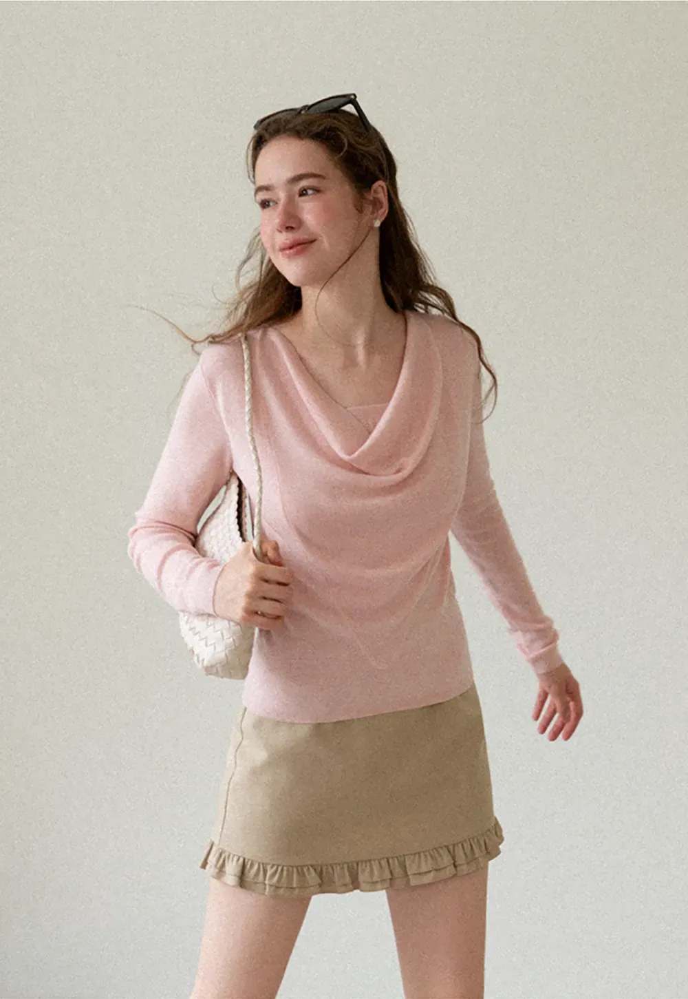 Cowl Neck Long Sleeve Woolen Knit Sweater