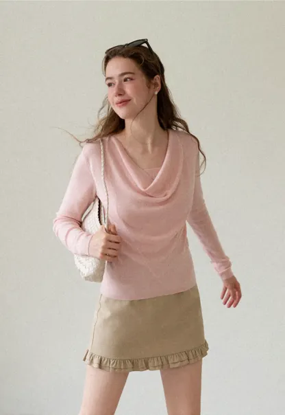 Cowl Neck Long Sleeve Woolen Knit Sweater