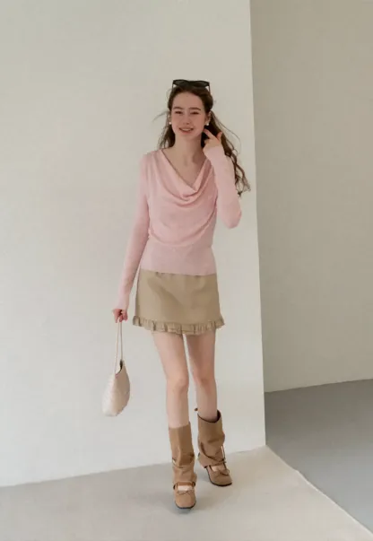 Cowl Neck Long Sleeve Woolen Knit Sweater