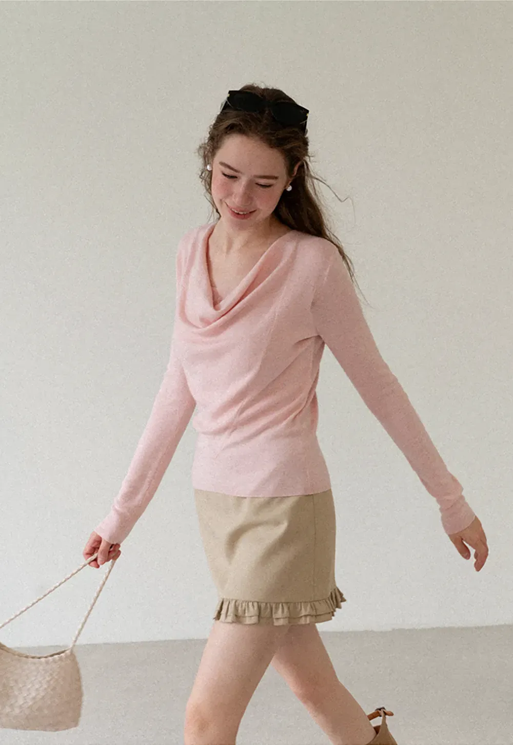 Cowl Neck Long Sleeve Woolen Knit Sweater