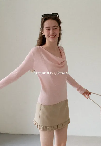 Cowl Neck Long Sleeve Woolen Knit Sweater