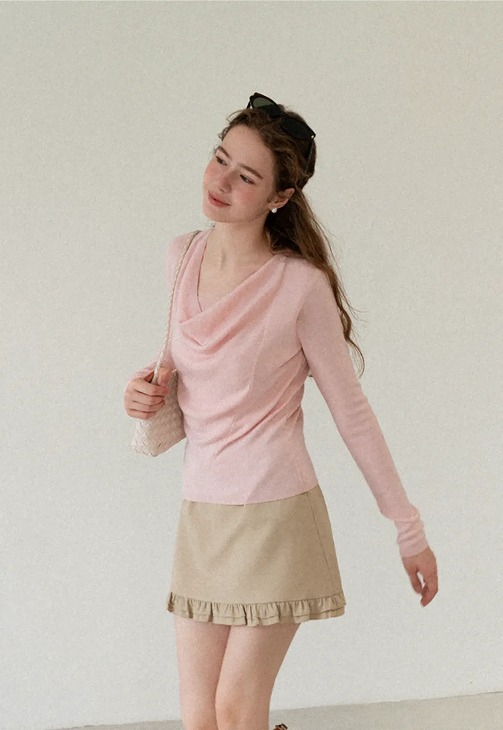 Cowl Neck Long Sleeve Woolen Knit Sweater