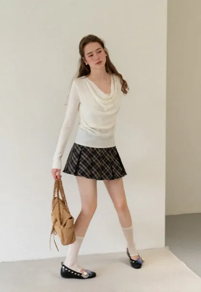Cowl Neck Long Sleeve Woolen Knit Sweater