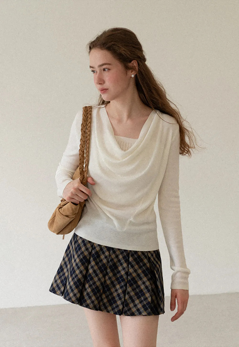 Cowl Neck Long Sleeve Woolen Knit Sweater