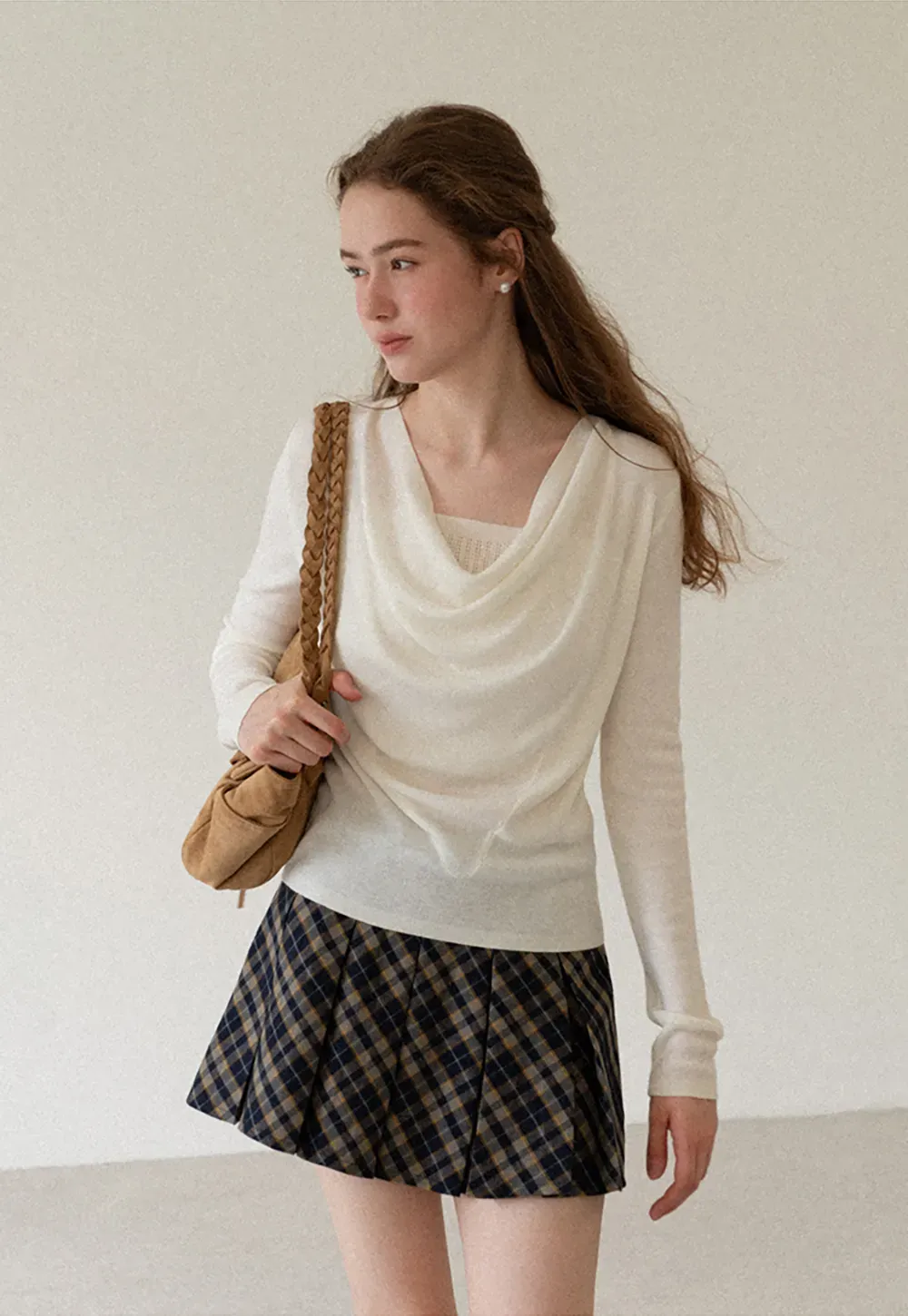 Cowl Neck Long Sleeve Woolen Knit Sweater