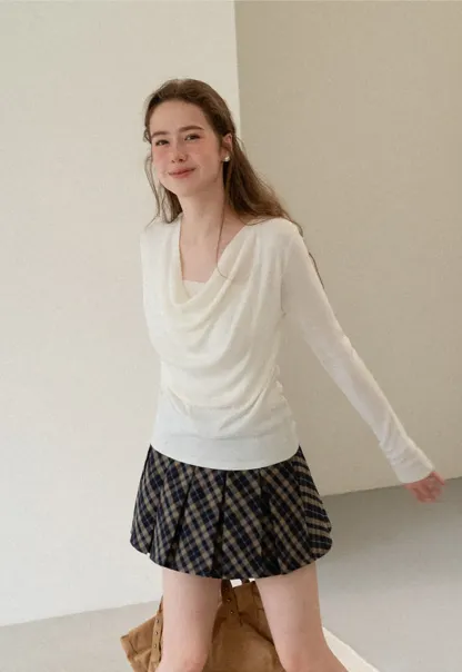 Cowl Neck Long Sleeve Woolen Knit Sweater