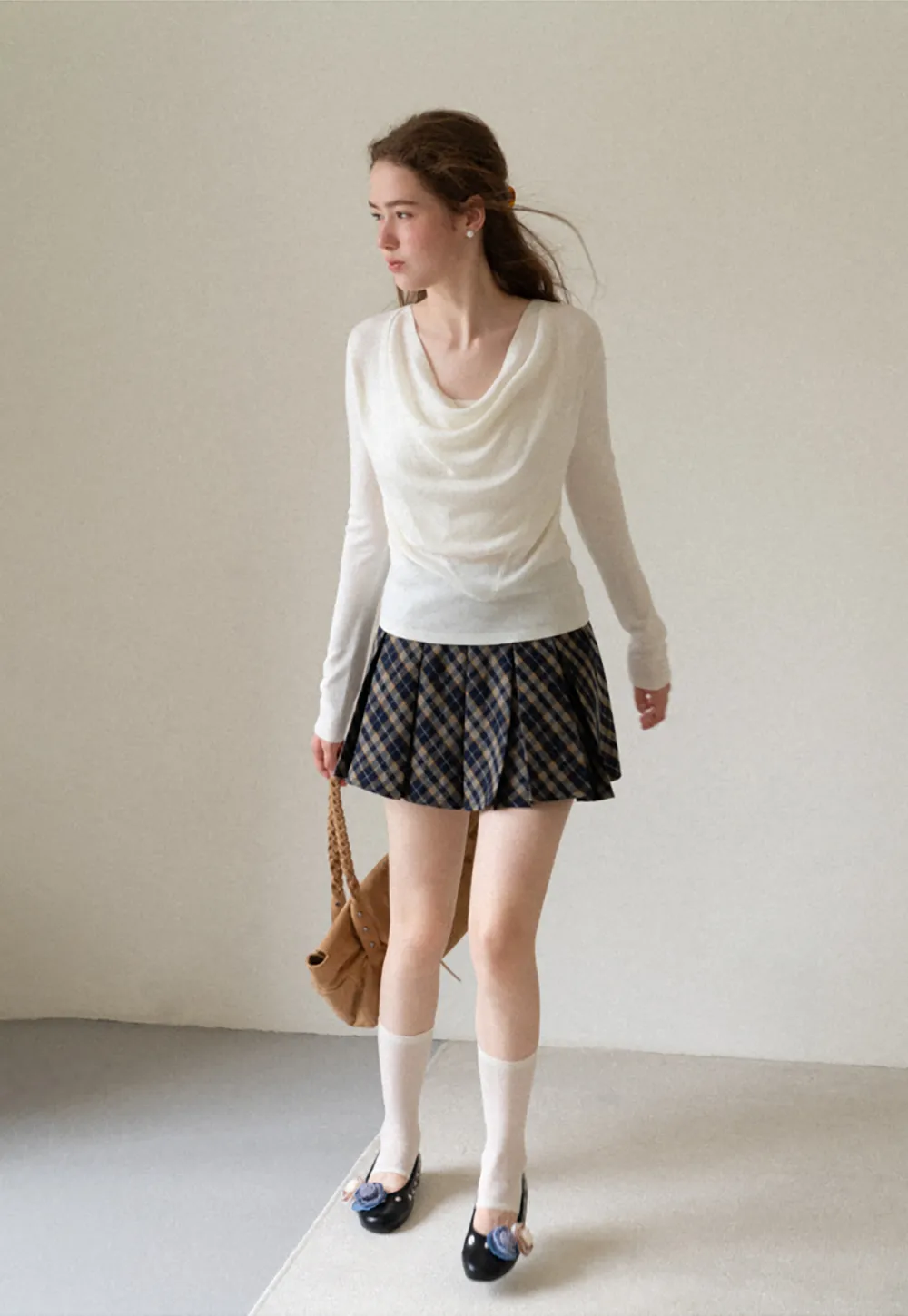 Cowl Neck Long Sleeve Woolen Knit Sweater