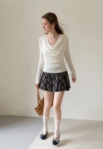 Cowl Neck Long Sleeve Woolen Knit Sweater