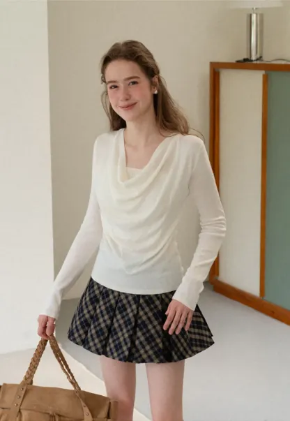 Cowl Neck Long Sleeve Woolen Knit Sweater