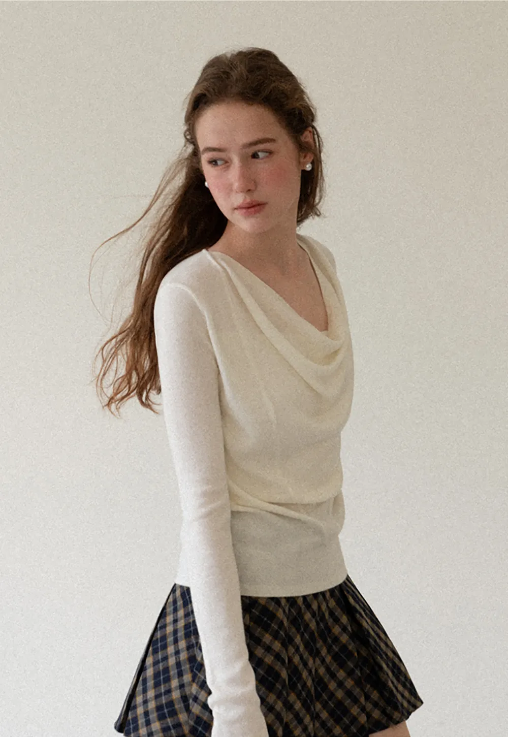 Cowl Neck Long Sleeve Woolen Knit Sweater