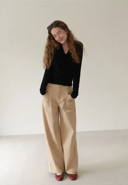 Cowl Neck Long Sleeve Woolen Knit Sweater