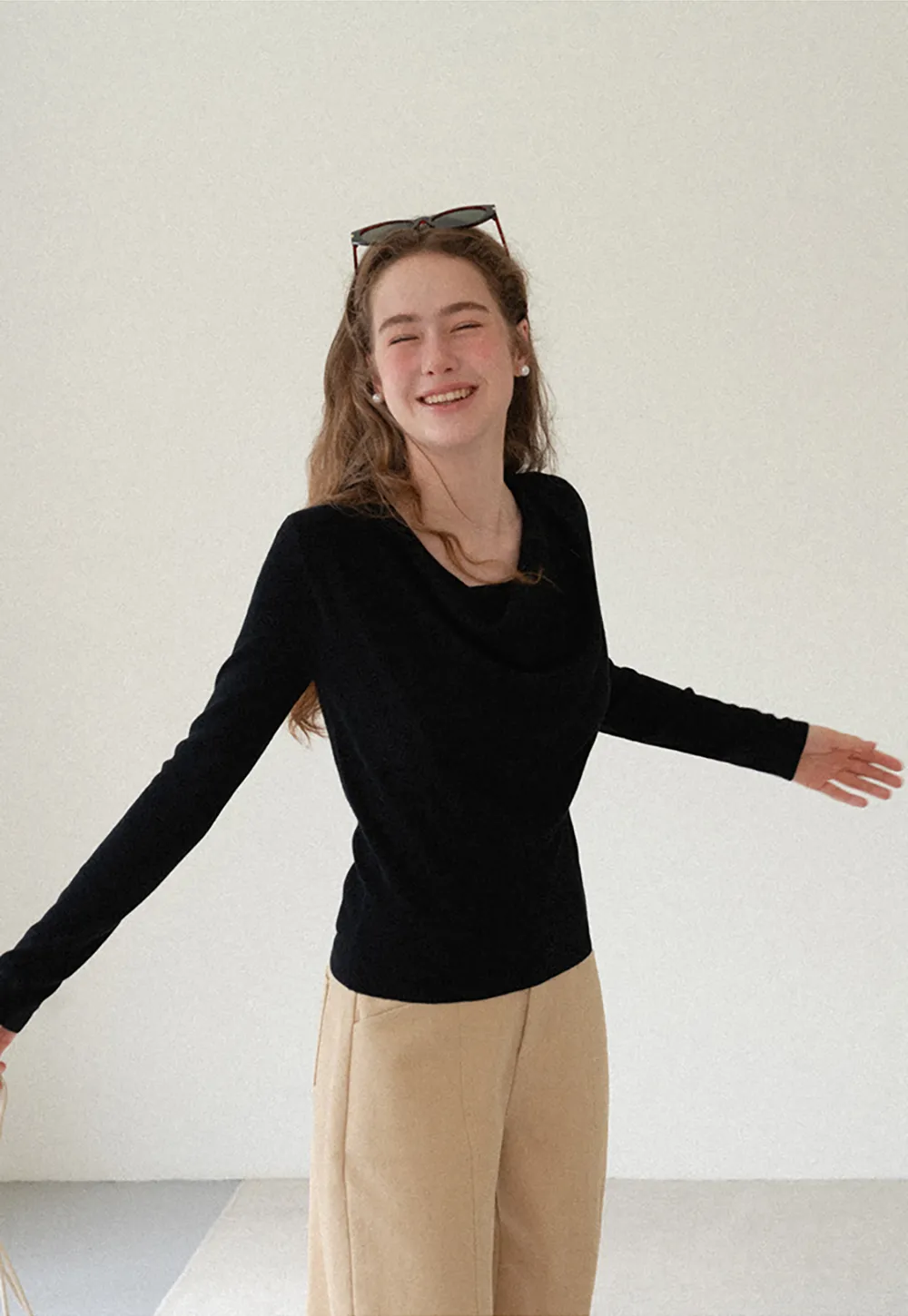Cowl Neck Long Sleeve Woolen Knit Sweater