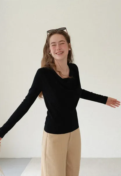 Cowl Neck Long Sleeve Woolen Knit Sweater