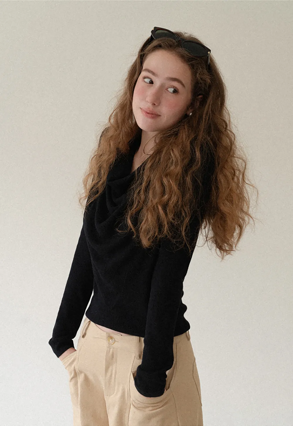Cowl Neck Long Sleeve Woolen Knit Sweater