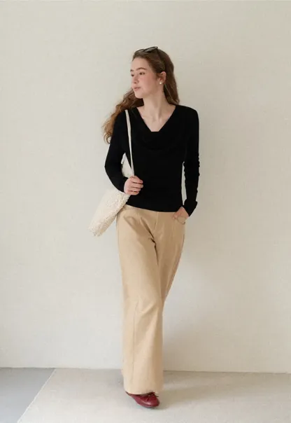 Cowl Neck Long Sleeve Woolen Knit Sweater