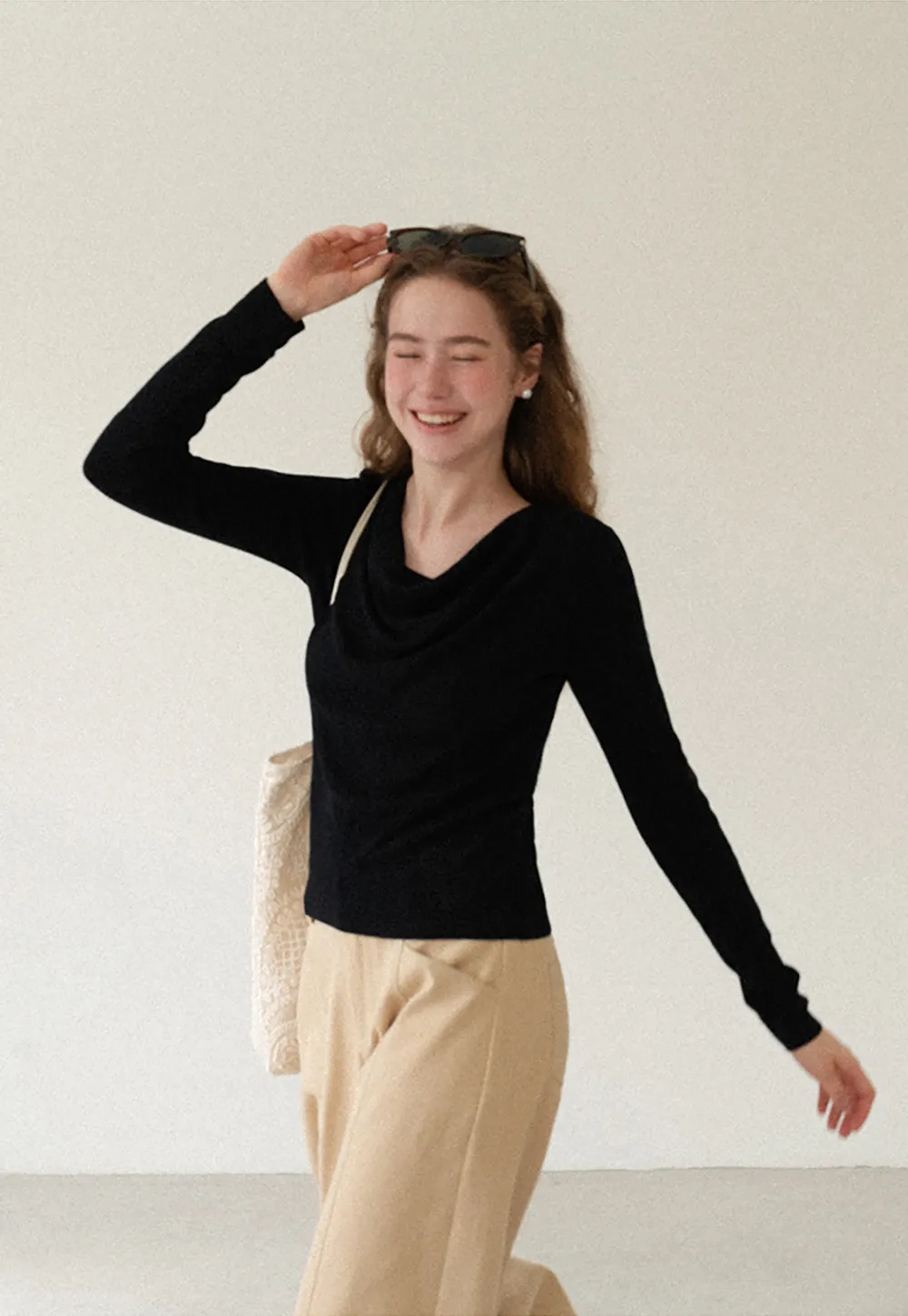 Cowl Neck Long Sleeve Woolen Knit Sweater