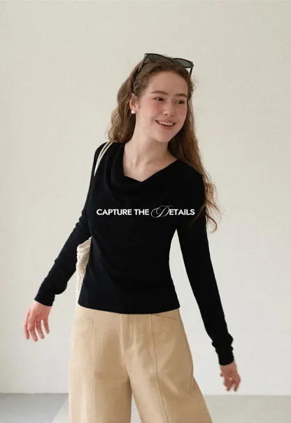 Cowl Neck Long Sleeve Woolen Knit Sweater