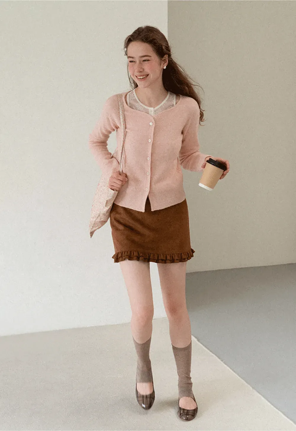 Lace Trim V Neck Button Front Knit Cardigan