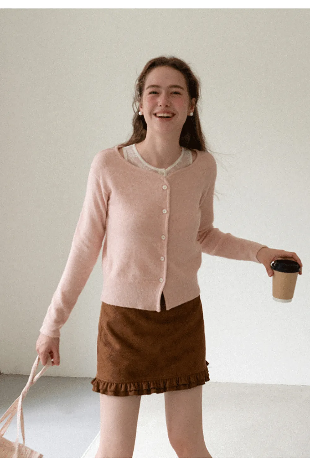 Lace Trim V Neck Button Front Knit Cardigan