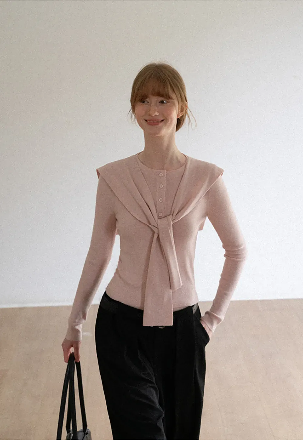 Striped Knit Sweater with Detachable Scarf Collar