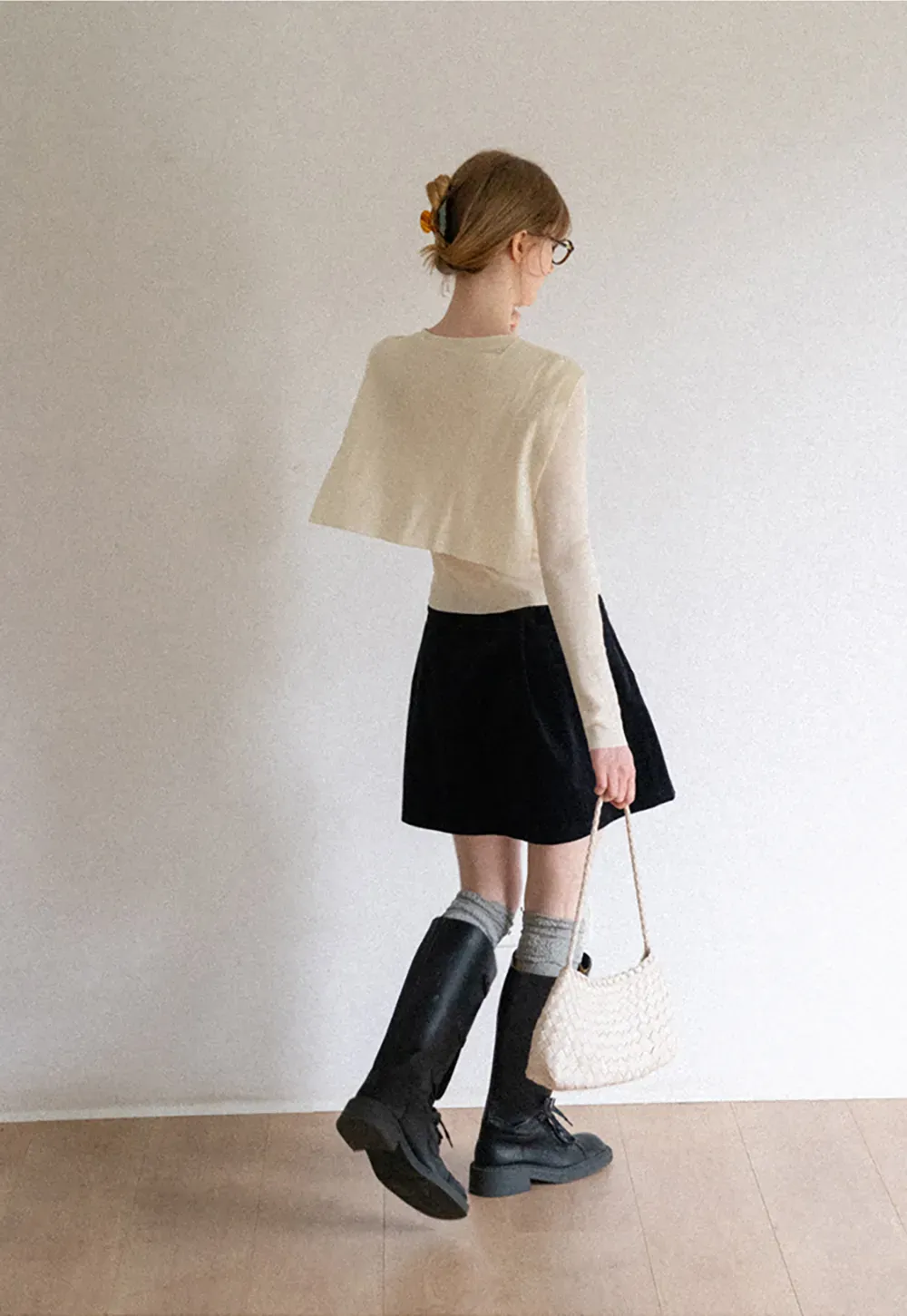 Striped Knit Sweater with Detachable Scarf Collar