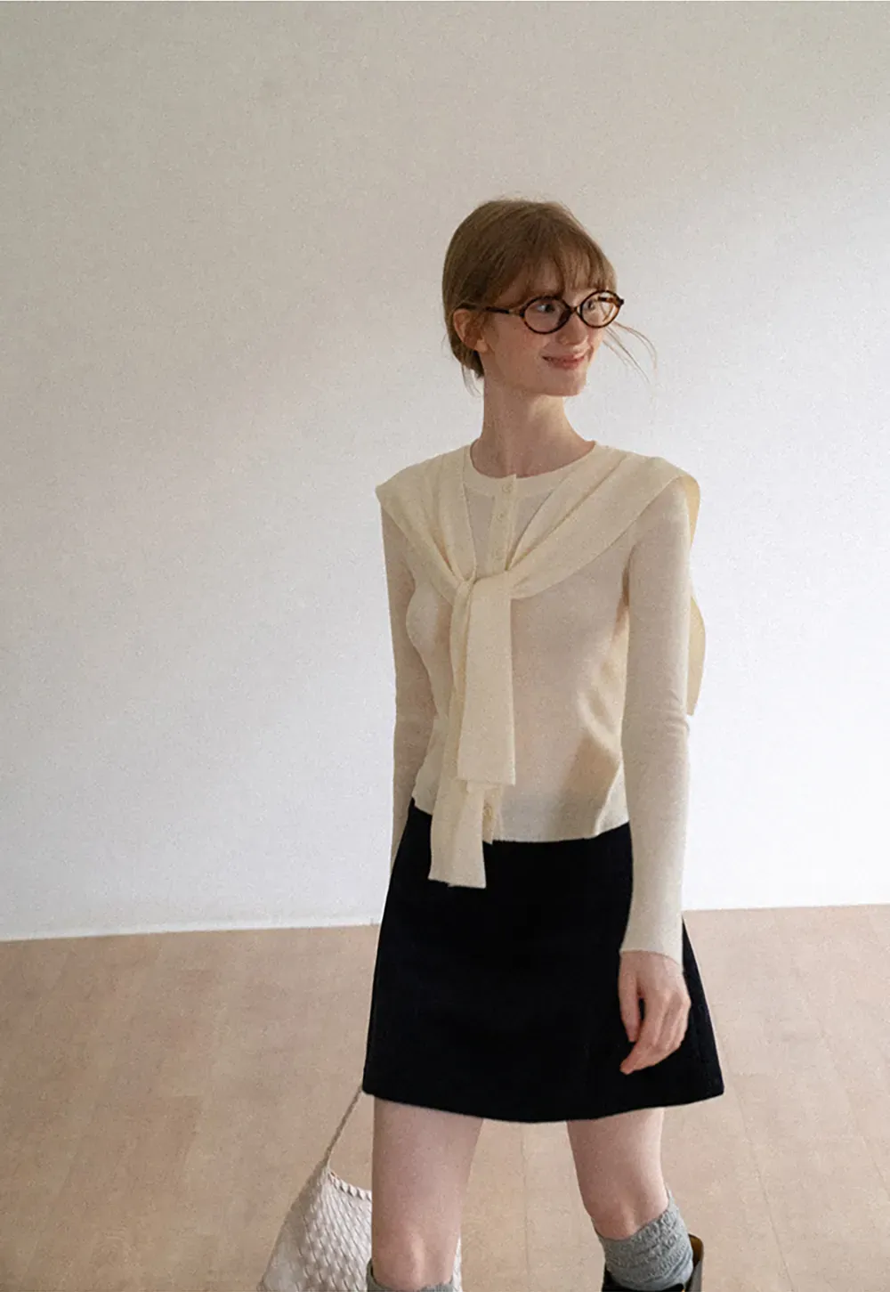 Striped Knit Sweater with Detachable Scarf Collar