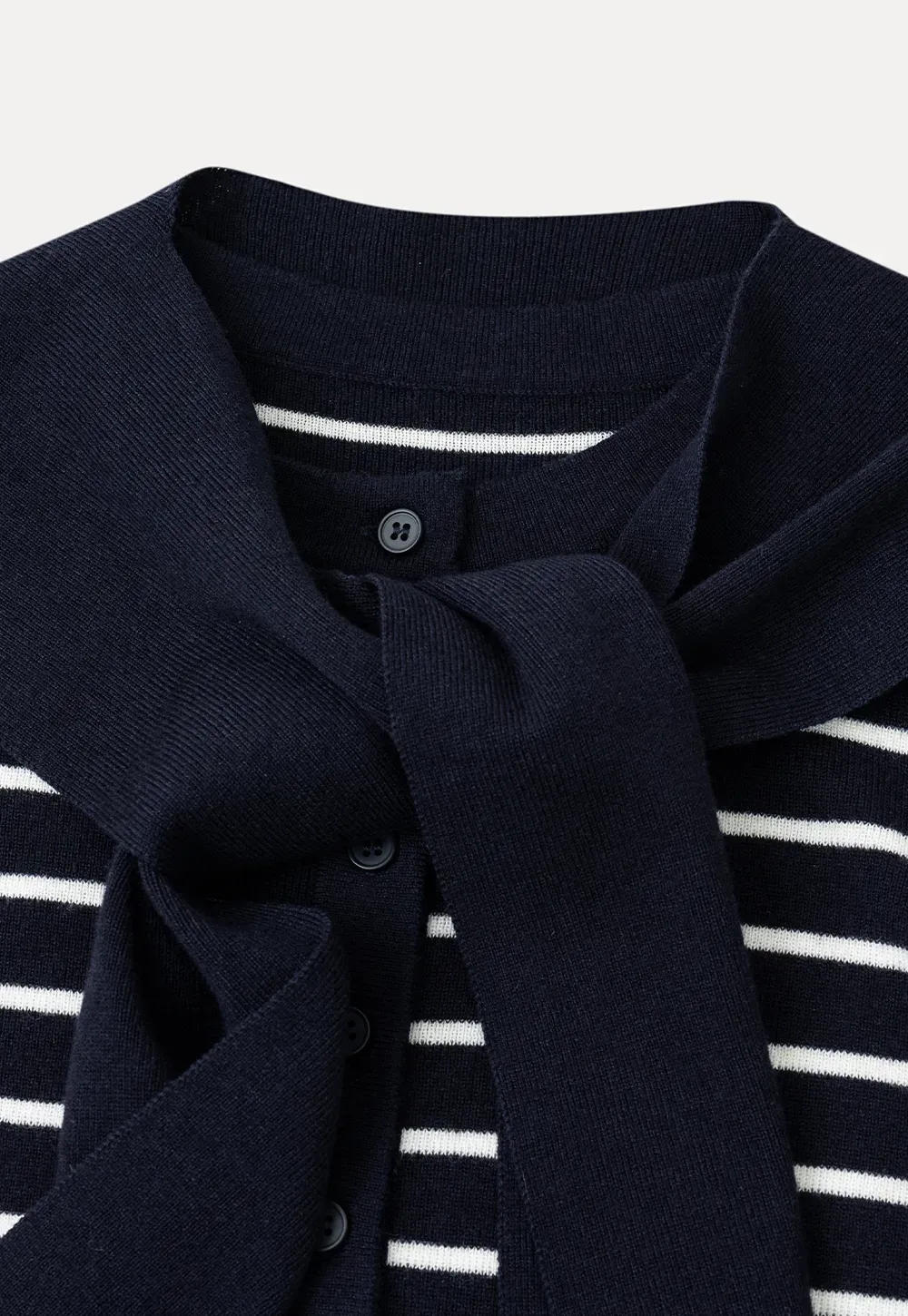 Striped Knit Sweater with Detachable Scarf Collar