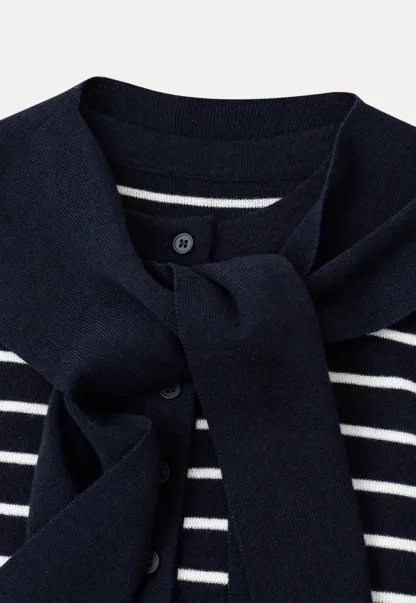 Striped Knit Sweater with Detachable Scarf Collar