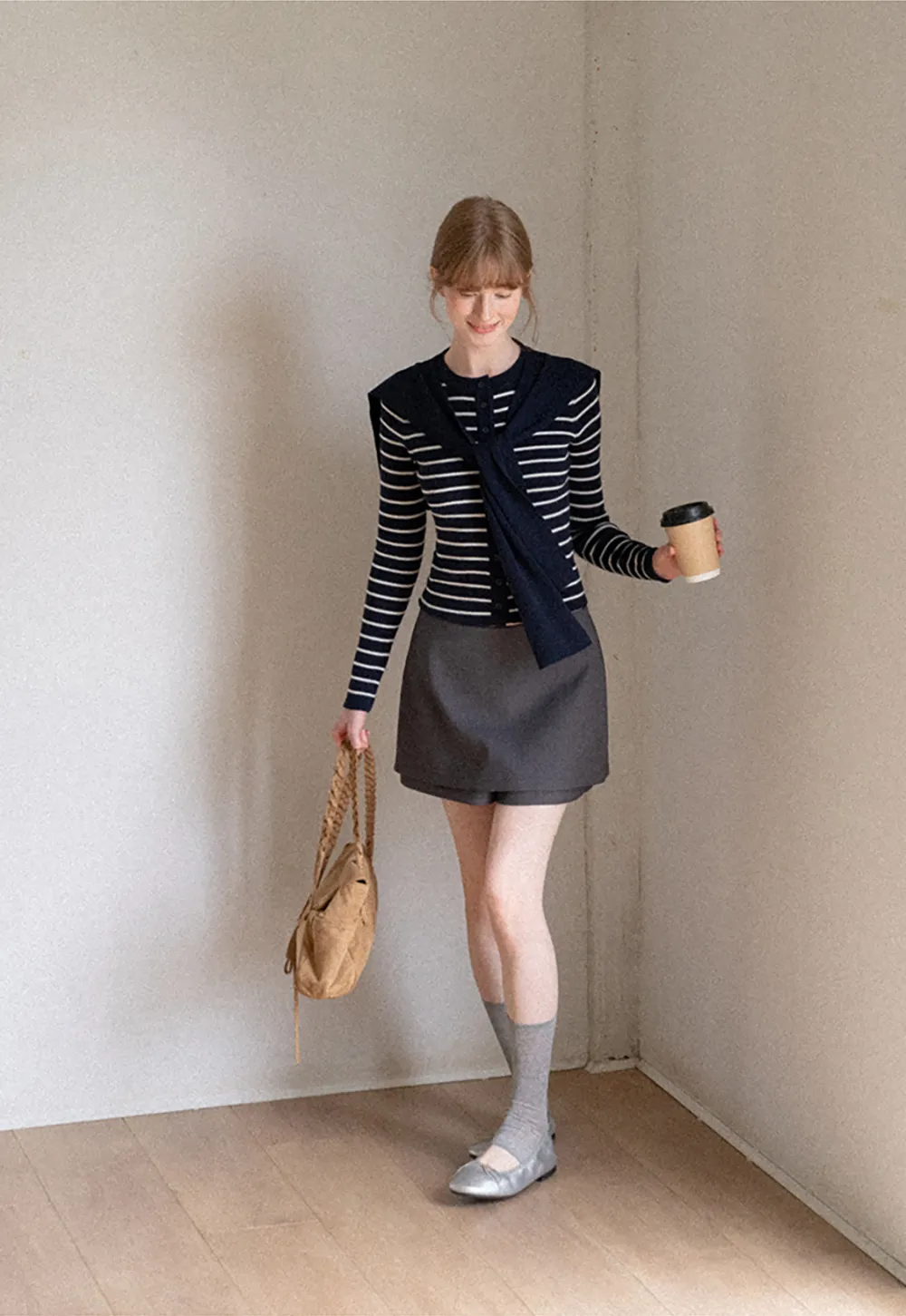 Striped Knit Sweater with Detachable Scarf Collar