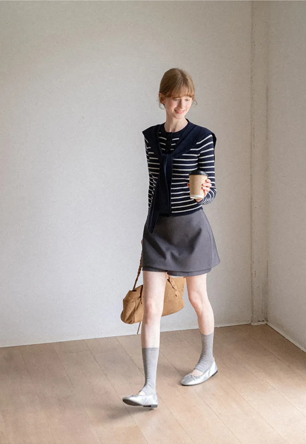 Striped Knit Sweater with Detachable Scarf Collar