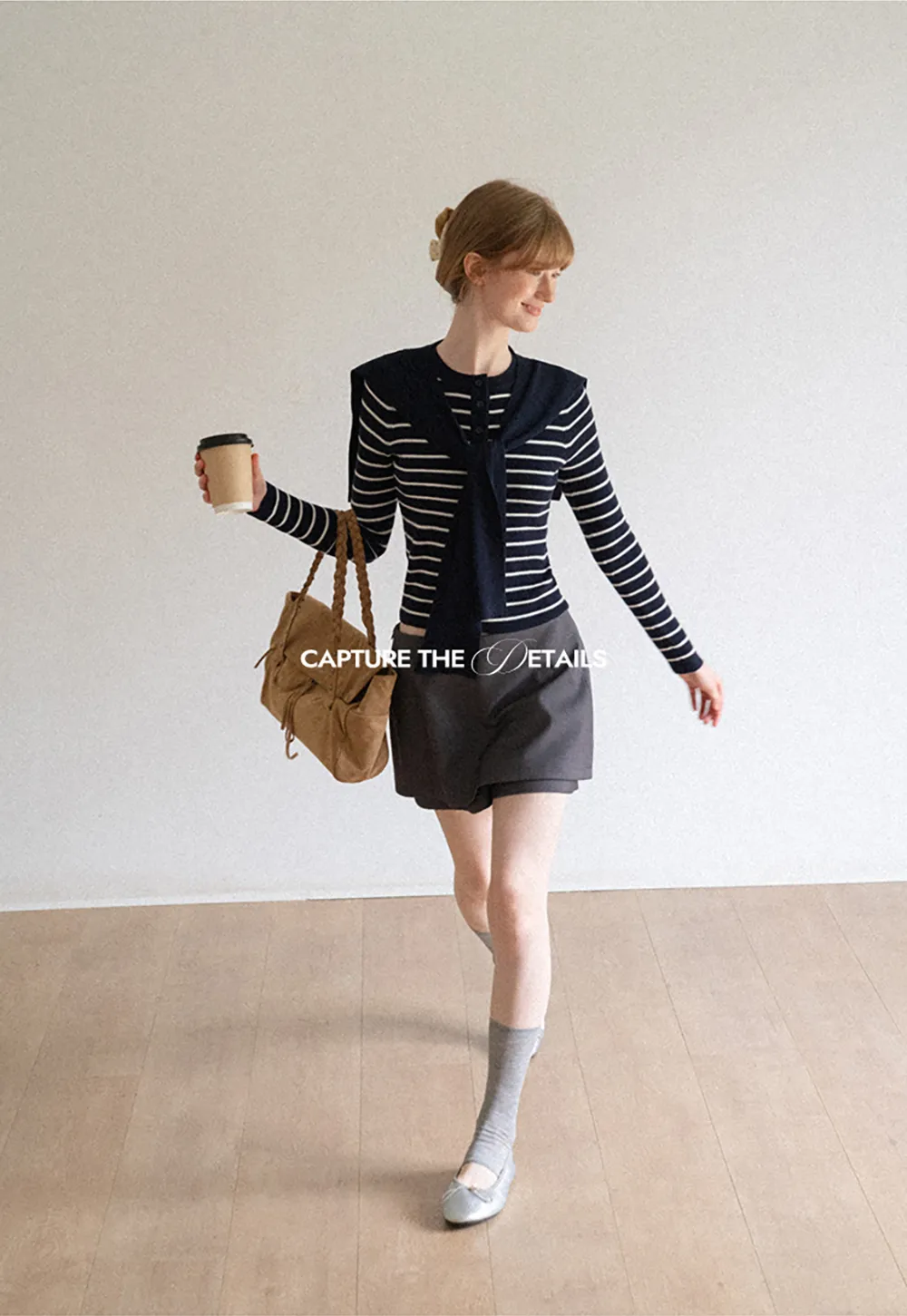 Striped Knit Sweater with Detachable Scarf Collar