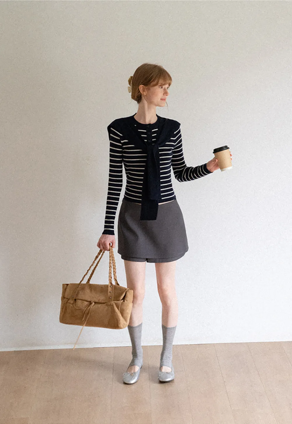 Striped Knit Sweater with Detachable Scarf Collar