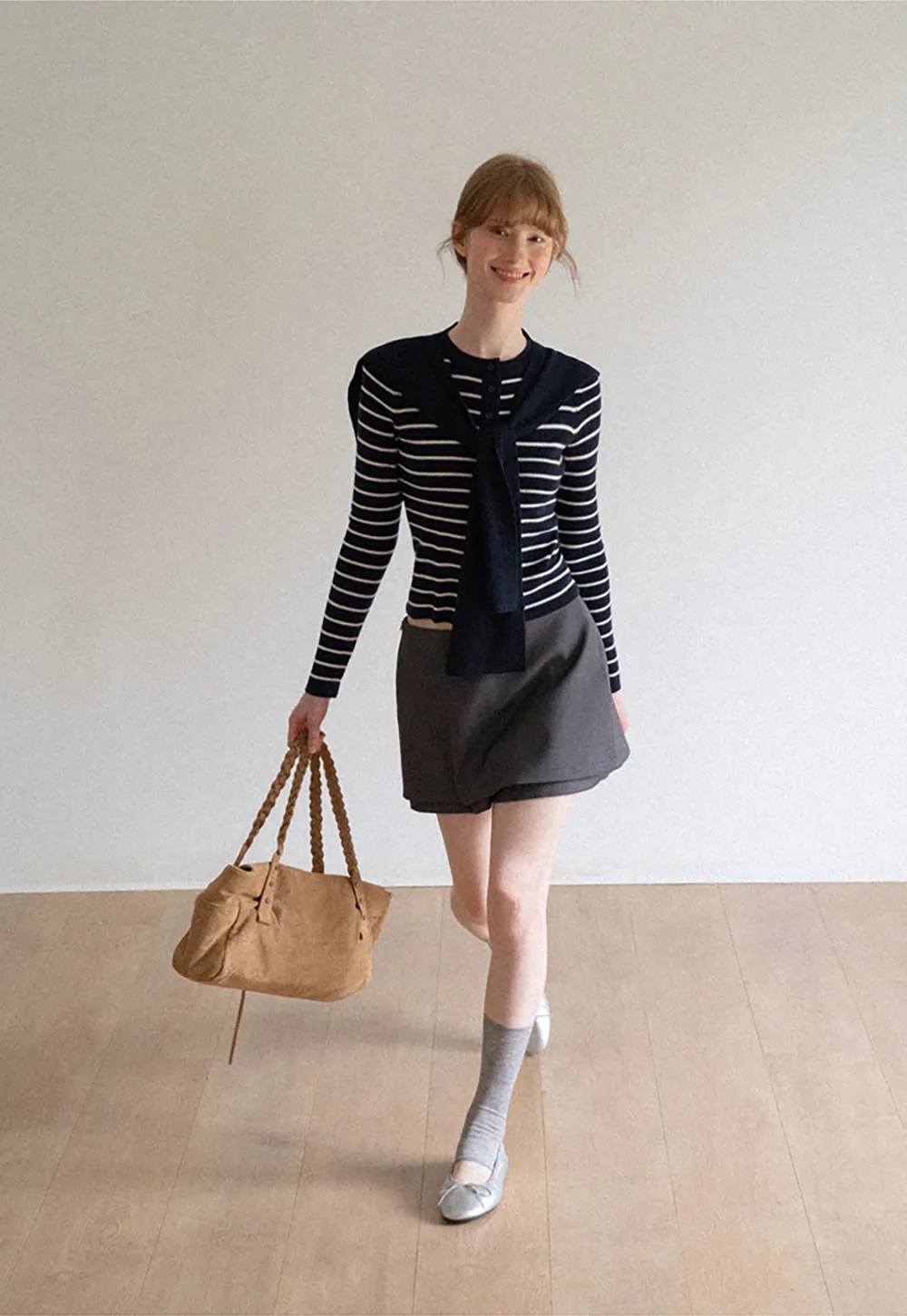 Striped Knit Sweater with Detachable Scarf Collar